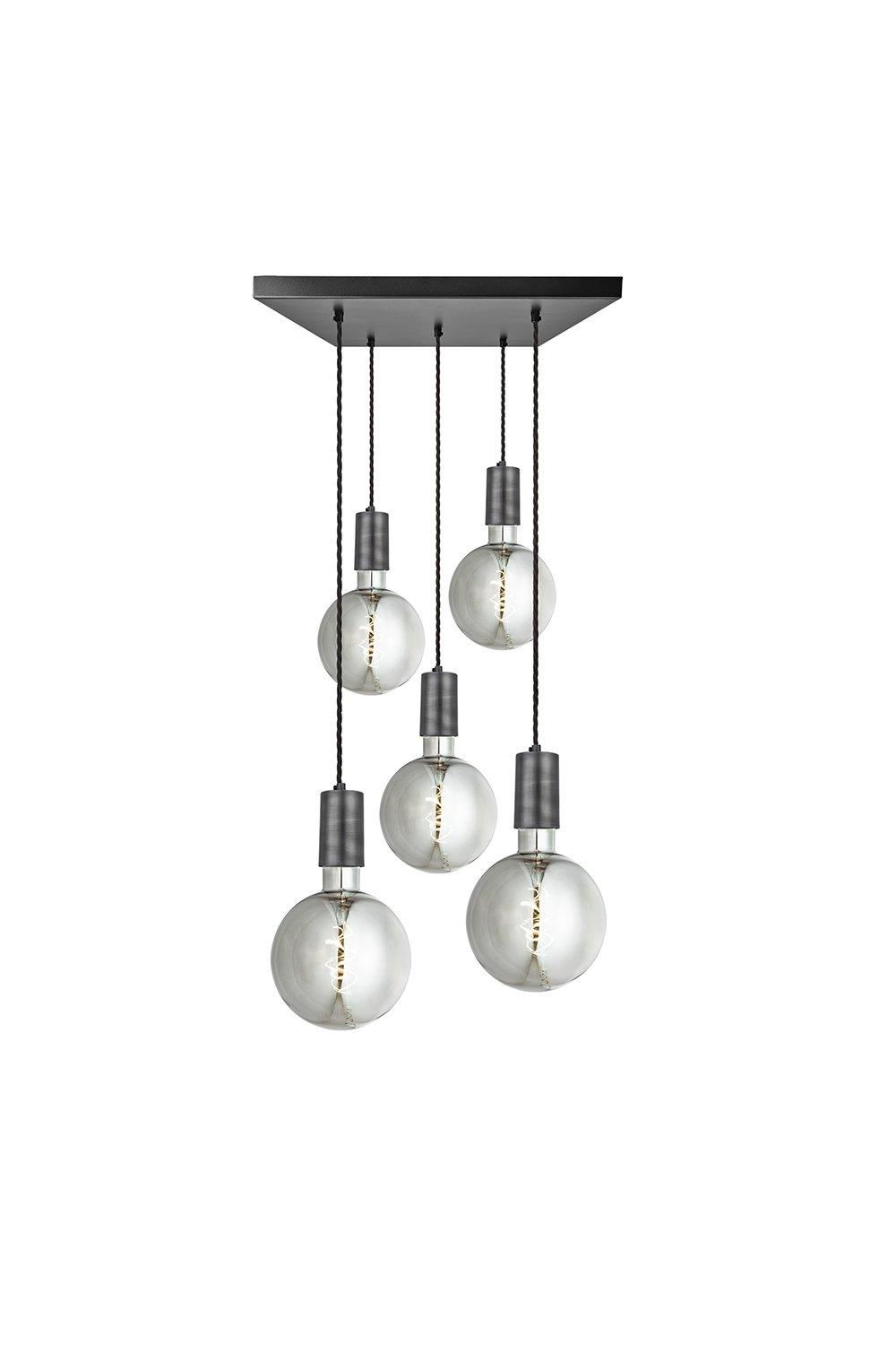 Sleek Large Edison Square Cluster Lights, 5 Wire - Pewter